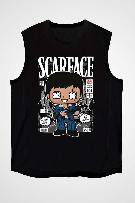 Scarface Tony Montana Baskılı Unisex Siyah Kolsuz Tişört