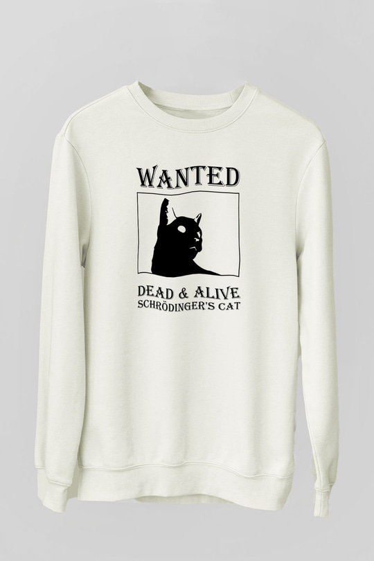 Schrödinger'in Kedisi Aranıyor Baskılı Unisex Ekru Sweatshirt
