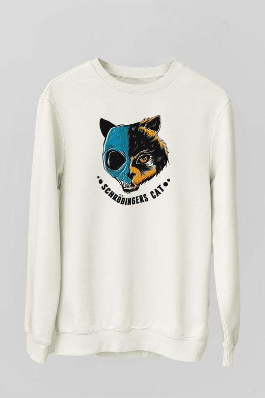 Schrödinger'in Kedisi Ölü-Diri Baskılı Unisex Ekru Sweatshirt
