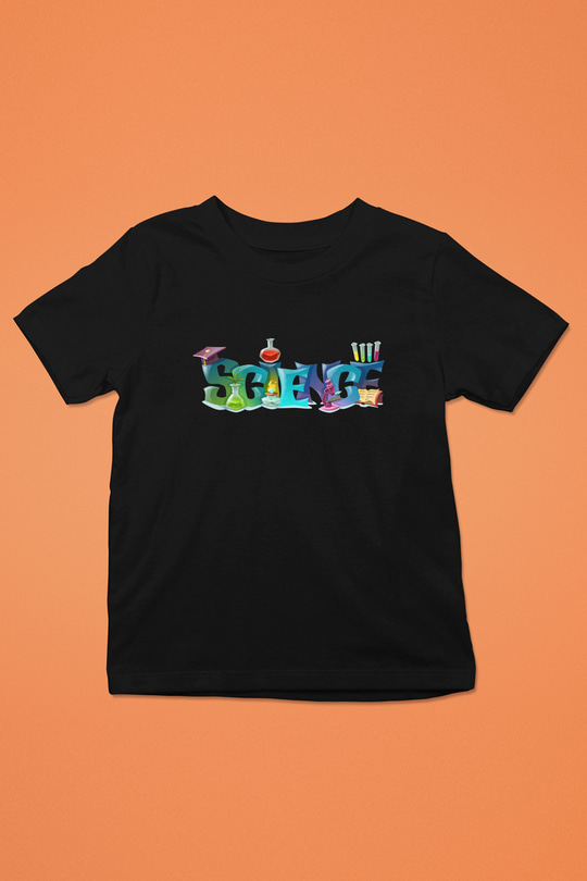 Science Baskılı Unisex Siyah Çocuk Tişört
