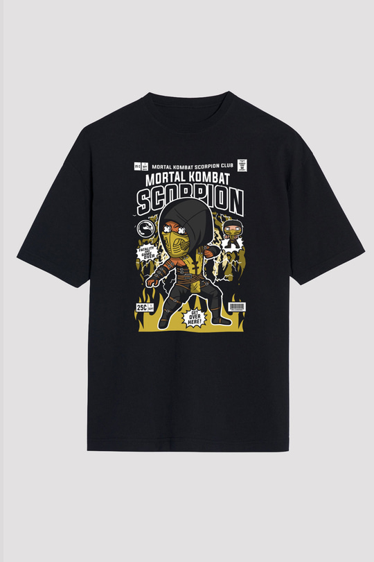 Scorpion Baskılı Unisex Siyah Oversize Tişört