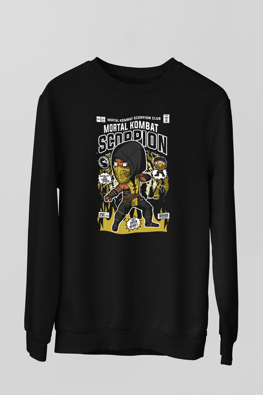 Scorpion Baskılı Unisex Siyah Sweatshirt