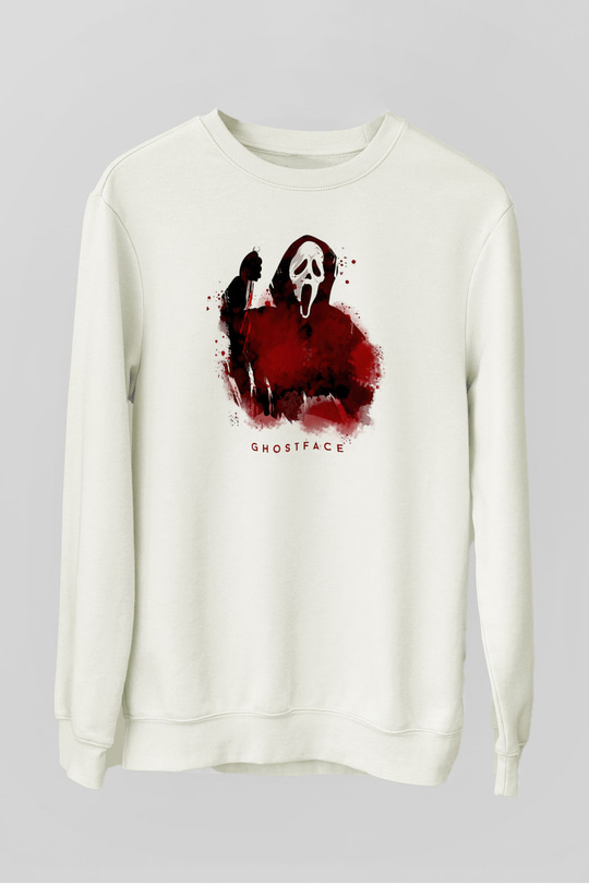Scream Baskılı Unisex Beyaz  Sweatshirt
