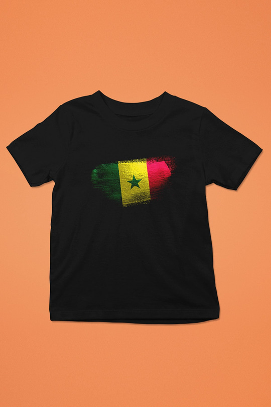 Senegal Bayrağı Baskılı Unisex Siyah Çocuk Tişörtü