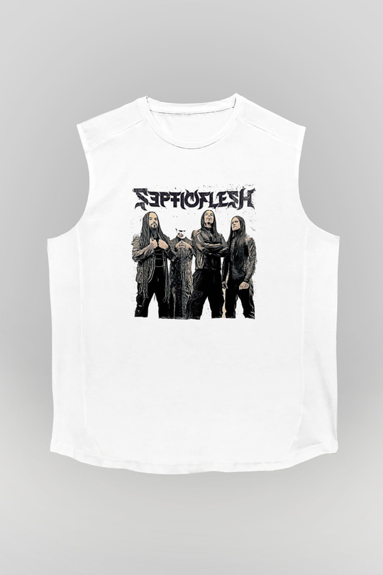Septicflesh Baskılı Beyaz Unisex Kolsuz Tişört - Tshirt