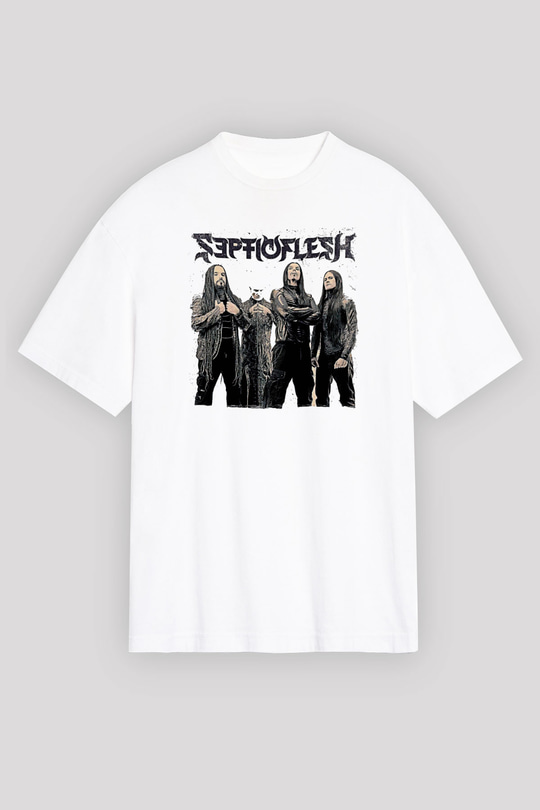Septicflesh Baskılı Beyaz Unisex Oversize Tişört - Tshirt