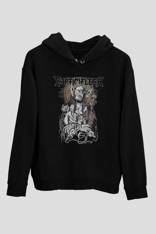 Septicflesh Baskılı Unisex Siyah Kapüşonlu Sweatshirt