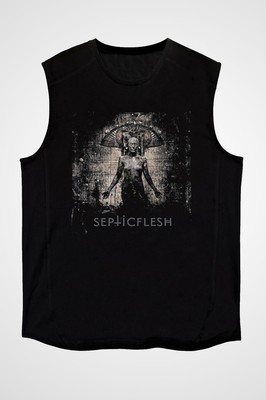 Septicflesh Baskılı Unisex Siyah Kolsuz Tişört - Tshirt