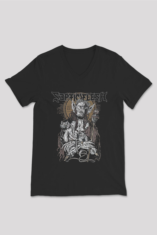 Septicflesh Baskılı Unisex Siyah V Yaka Tişört - Tshirt