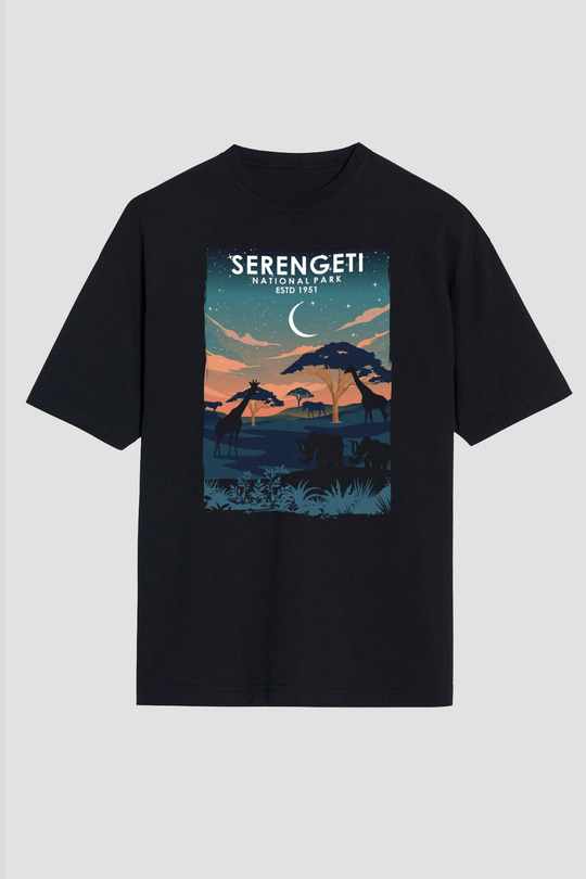 Serengeti Milli Park Siyah Unisex Tişört T-Shirt - TişörtFabrikası