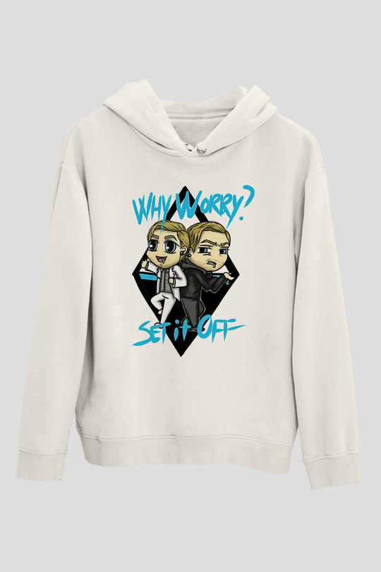 Set it off  Baskılı Beyaz Unisex Kapüşonlu Sweatshirt