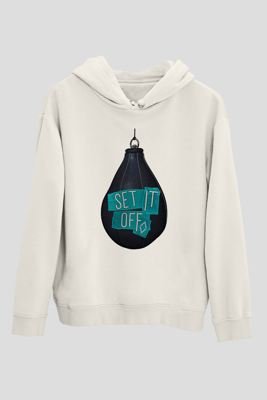 Set it off  Baskılı Beyaz Unisex Kapüşonlu Sweatshirt