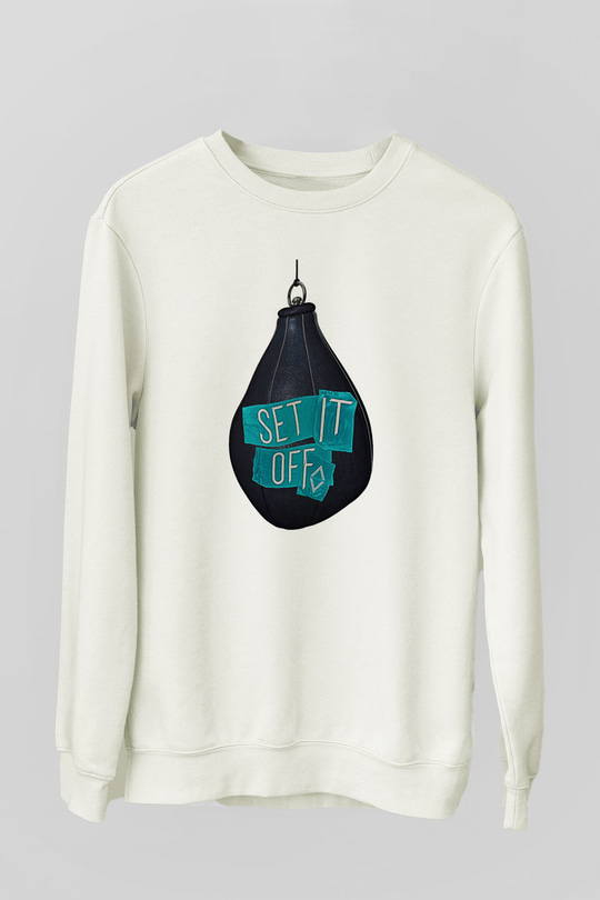 Set it off  Baskılı Beyaz Unisex Sweatshirt
