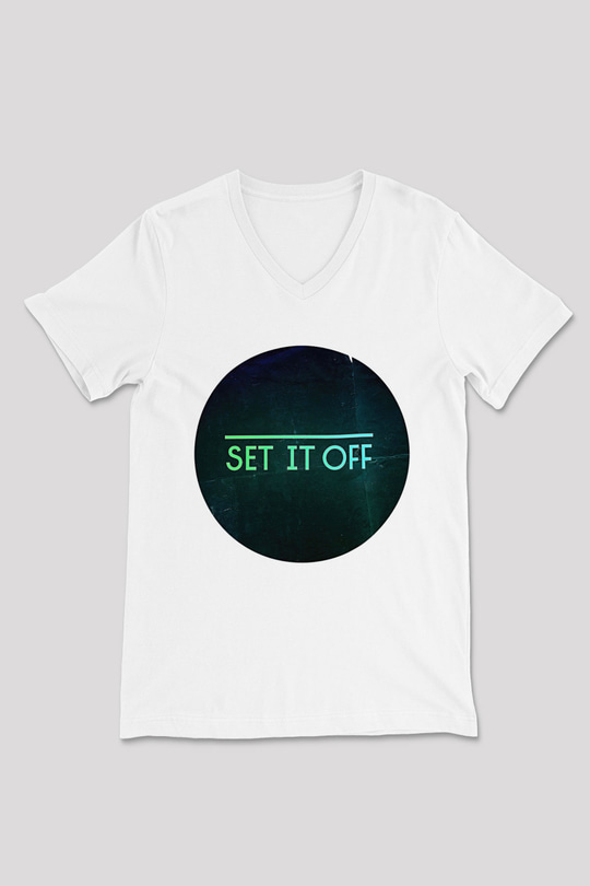Set it off  Baskılı Beyaz Unisex V Yaka Tişört - Tshirt