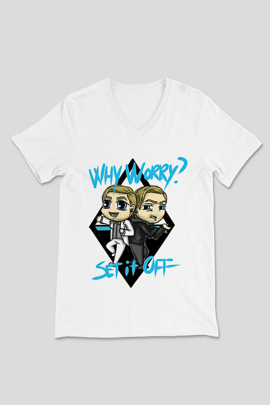 Set it off  Baskılı Beyaz Unisex V Yaka Tişört - Tshirt