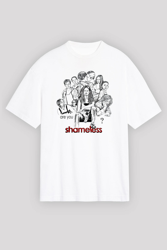Shameless Baskılı Beyaz Unisex Oversize Tişört - Tshirt