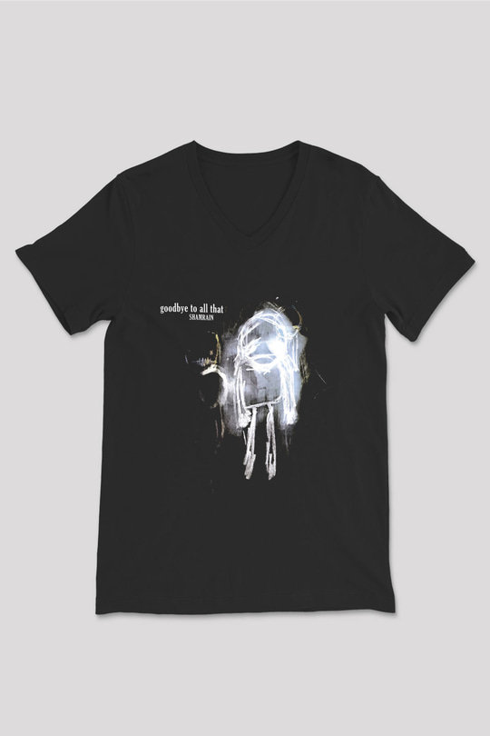 Shamrain Baskılı Unisex Siyah V Yaka Tişört - Tshirt