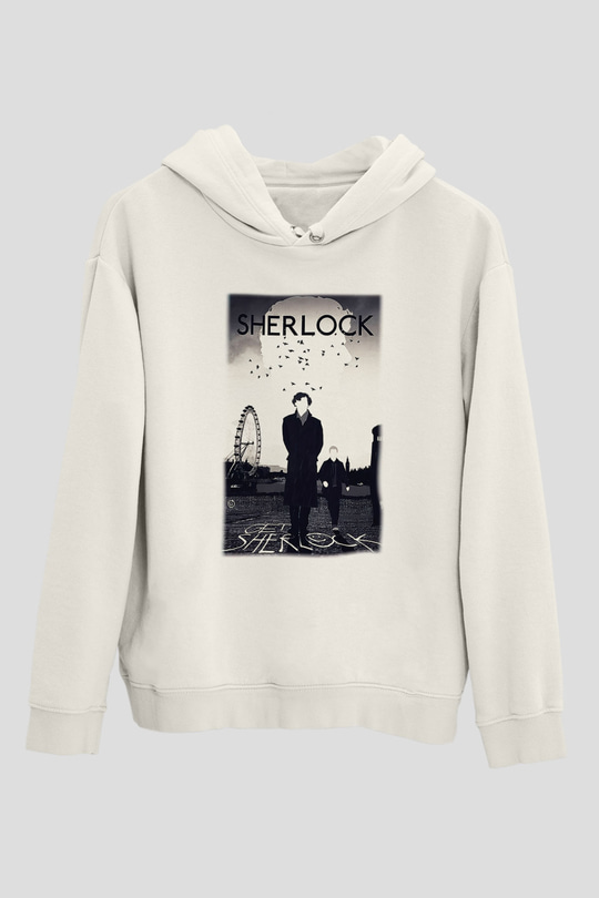 Sherlock Beyaz Unisex Kapşonlu Sweatshirt