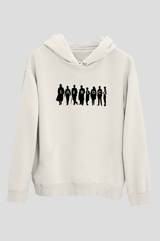Sherlock Beyaz Unisex Kapşonlu Sweatshirt