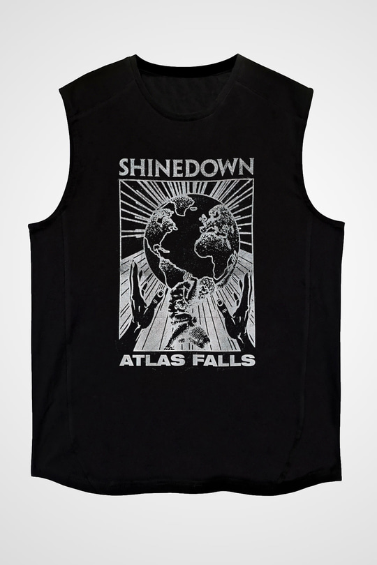 Shinedown Baskılı Unisex Siyah Kolsuz Tişört - Tshirt
