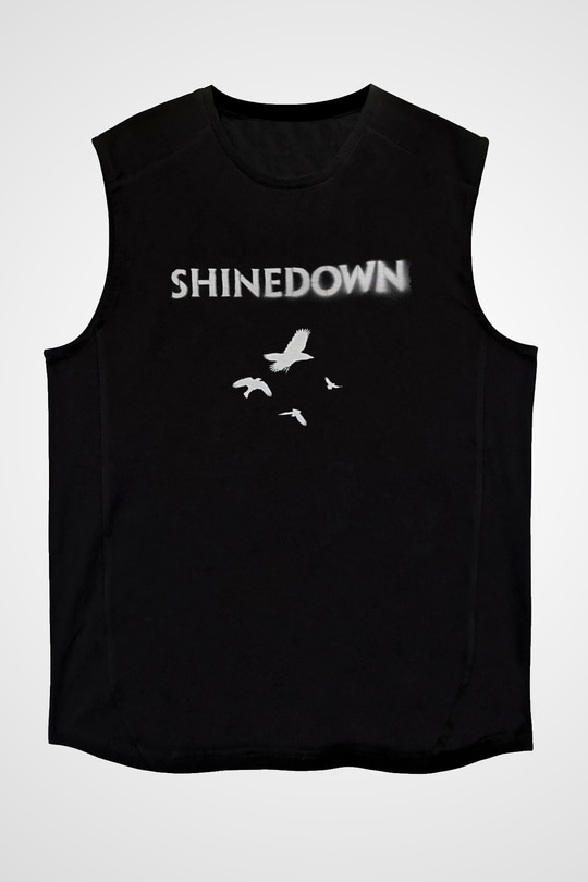 Shinedown Baskılı Unisex Siyah Kolsuz Tişört - Tshirt