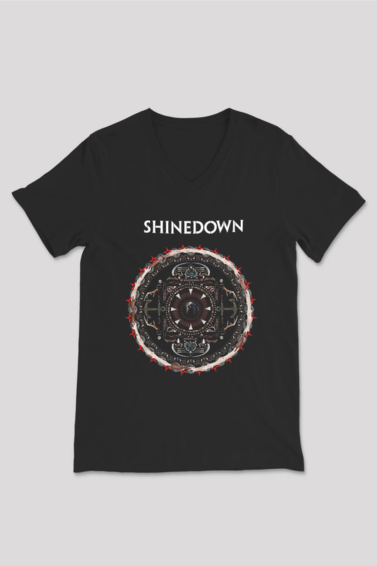 Shinedown Baskılı Unisex Siyah V Yaka Tişört - Tshirt