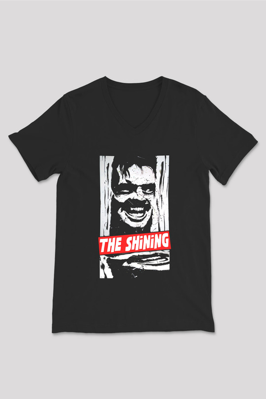 Shining Siyah Unisex V Yaka Tişört