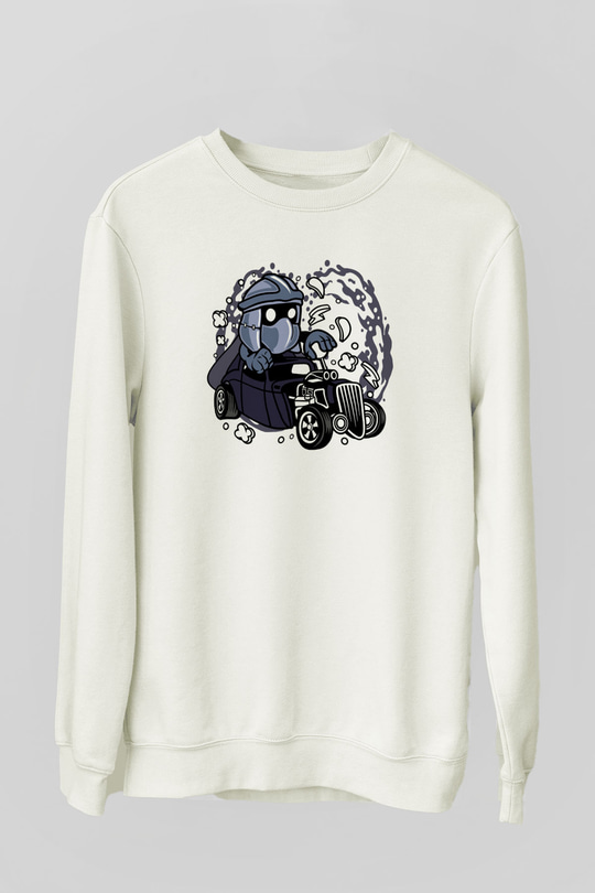 Shredder Hotrod Baskılı Beyaz Unisex Sweatshirt