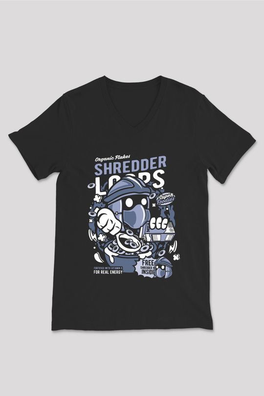 Shredder Loops Baskılı Siyah Unisex V Yaka Tişört