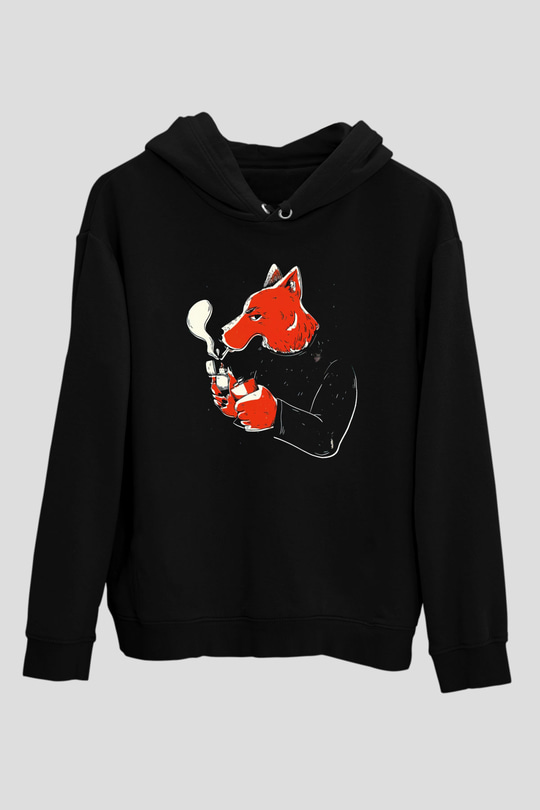Sigara İçen TilkiSiyah  Unisex Hoodie