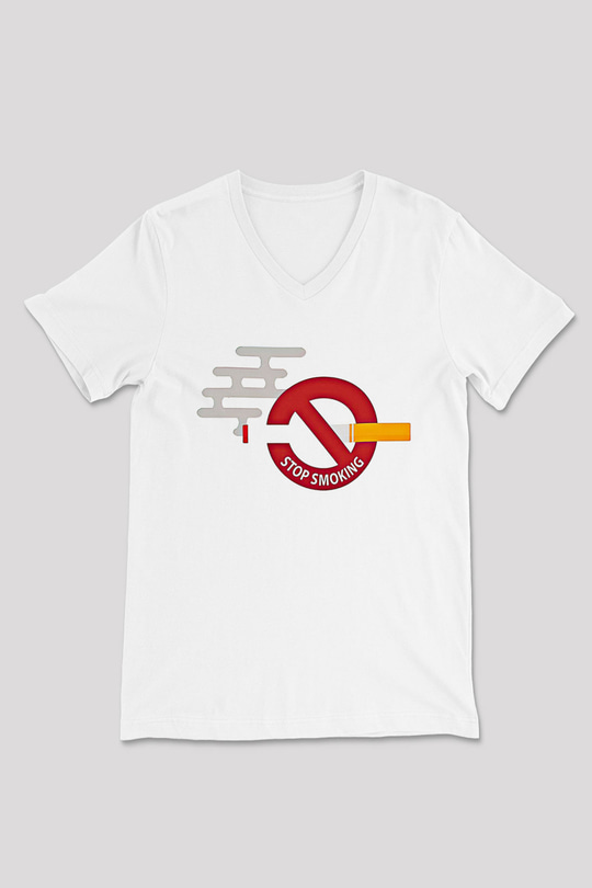 Sigarayı Bırakma Günü Baskılı Beyaz Unisex V Yaka Tişört - Tshirt