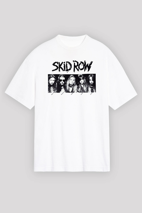 Skid Row Baskılı Beyaz Unisex Oversize Tişört - Tshirt