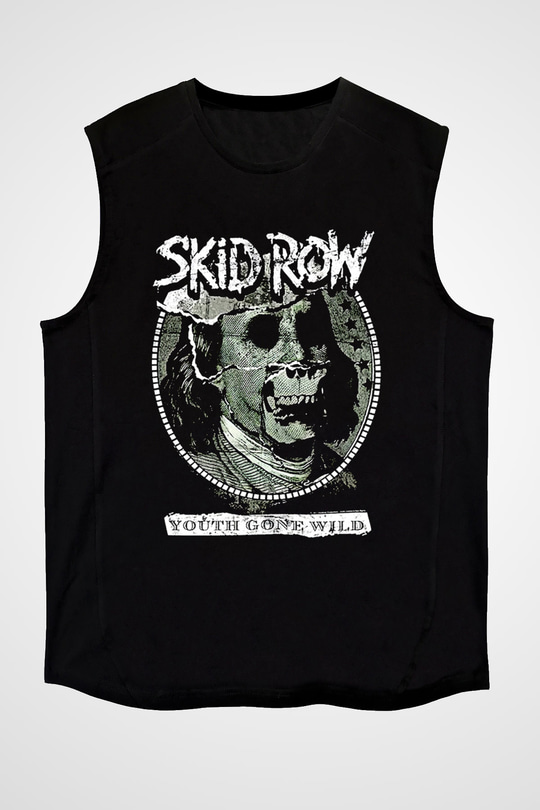 Skid Row Baskılı Unisex Siyah Kolsuz Tişört - Tshirt