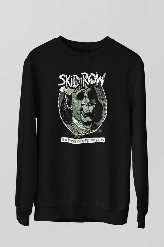 Skid Row Baskılı Unisex Siyah Sweatshirt