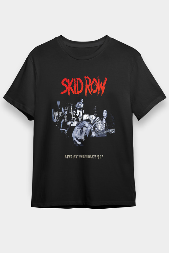 Skid Row Baskılı Unisex Siyah Tişört - Tshirt