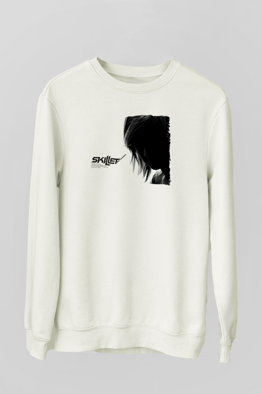 Skillet Baskılı Beyaz Unisex Sweatshirt