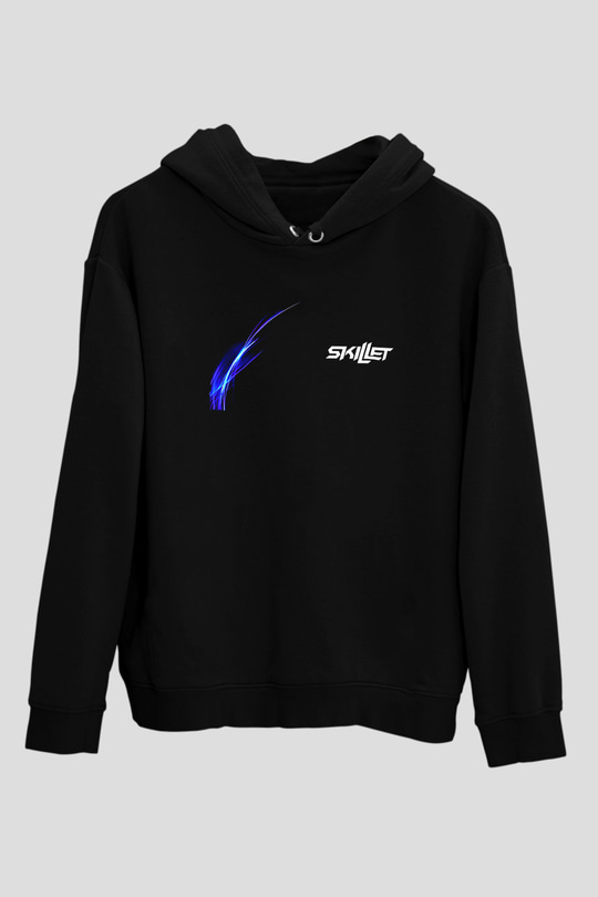 Skillet Baskılı Unisex Siyah Kapüşonlu Sweatshirt