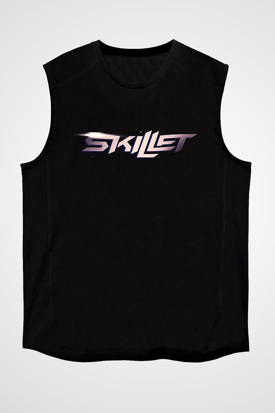 Skillet Baskılı Unisex Siyah Kolsuz Tişört - Tshirt