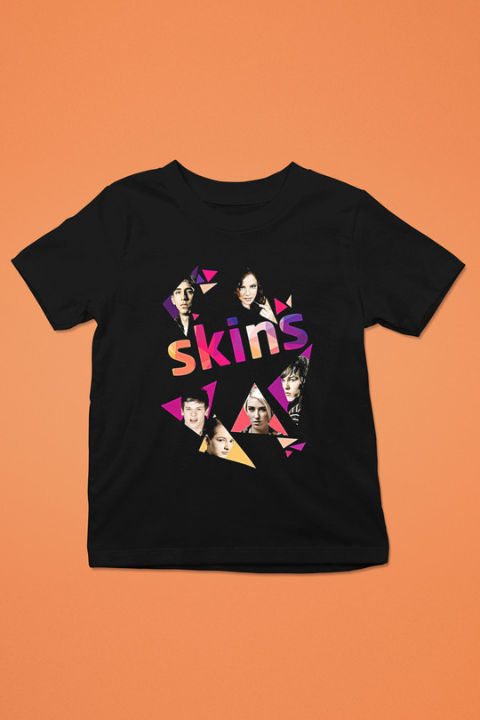 Skins Baskılı Unisex Siyah Çocuk Tişört - Tshirt