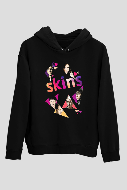 Skins Baskılı Unisex Siyah Hoodie