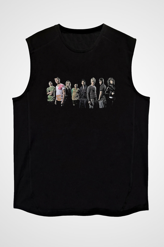 Skins Baskılı Unisex Siyah Kolsuz Tişört - Tshirt