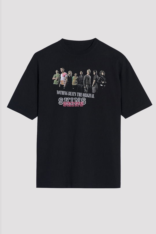 Skins Baskılı Unisex Siyah Oversize Tişört - Tshirt