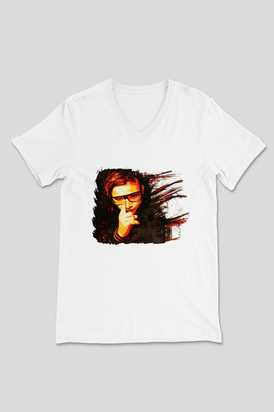 Skrillex Beyaz Unisex V Yaka Tişört T-Shirt