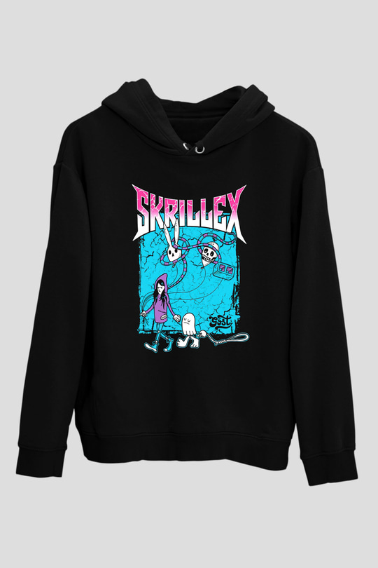 Skrillex Siyah Unisex Kapüşonlu Sweatshirt