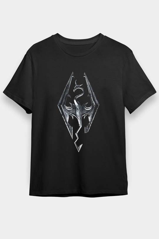 Skyrim Baskılı Unisex Siyah Tişört - Tshirt