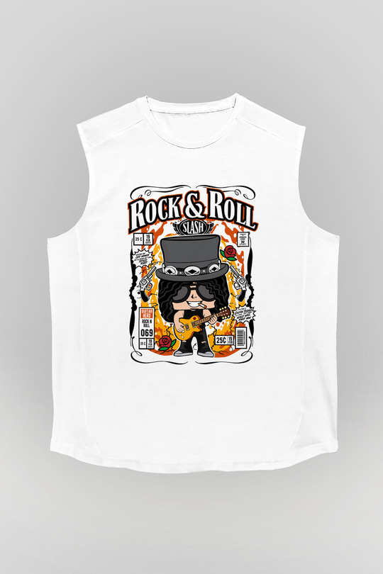 Slash Baskılı Unisex Beyaz Kolsuz Tişört