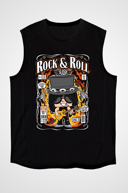 Slash Baskılı Unisex Siyah Kolsuz Tişört