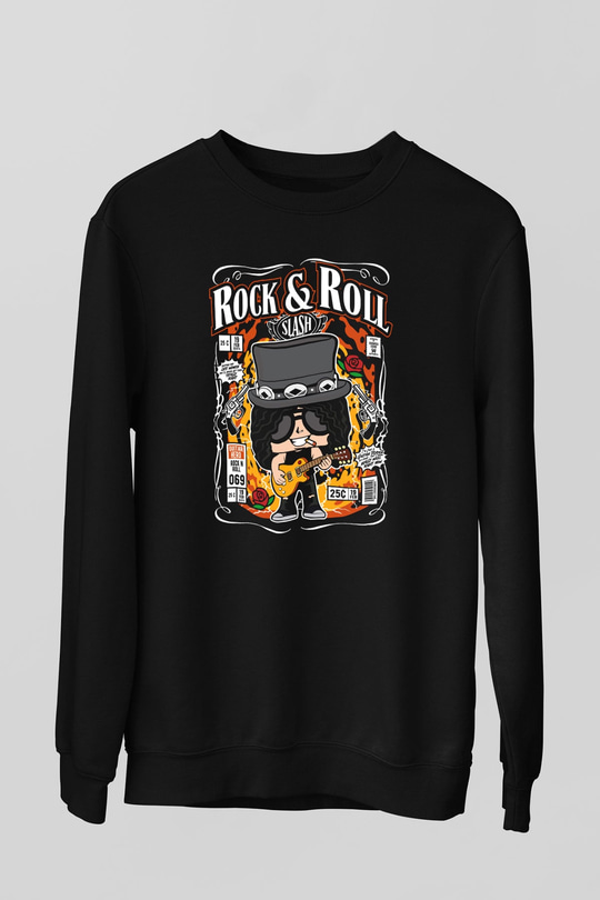 Slash Baskılı Unisex Siyah Sweatshirt