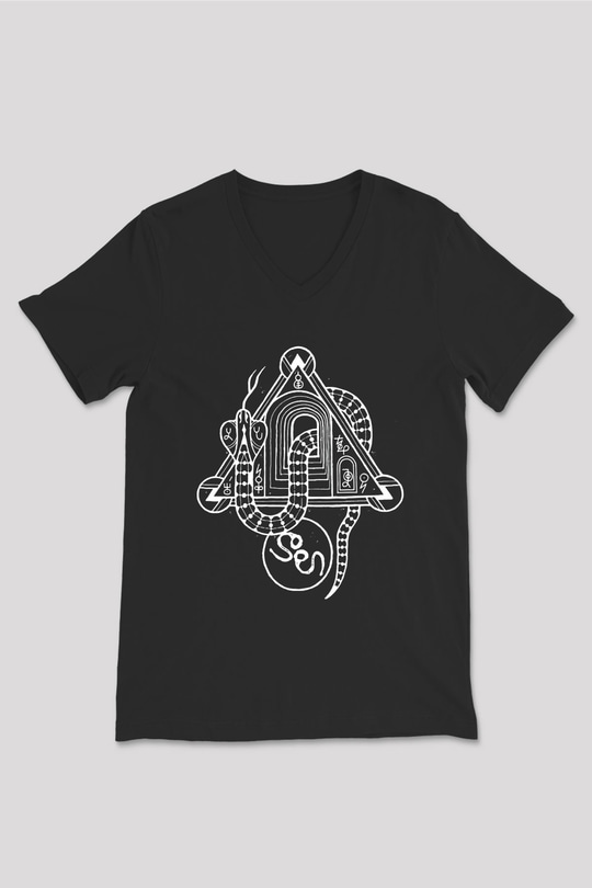 Slowdive Baskılı Unisex Siyah V Yaka Tişört - Tshirt