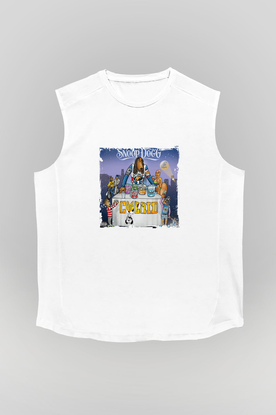 Snoop Dogg Baskılı Unisex Beyaz Kolsuz Tişört